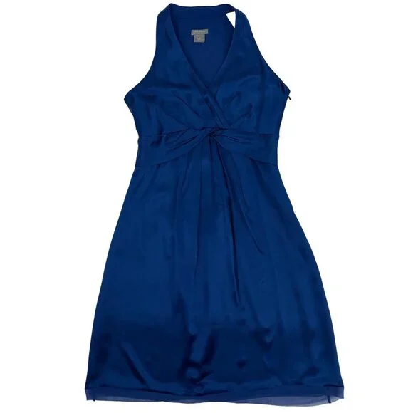 VTG Ann Taylor Royal Blue Silk A-Line Twist Front Mini Dress | 90s Quiet Luxury - Picture 10 of 12
